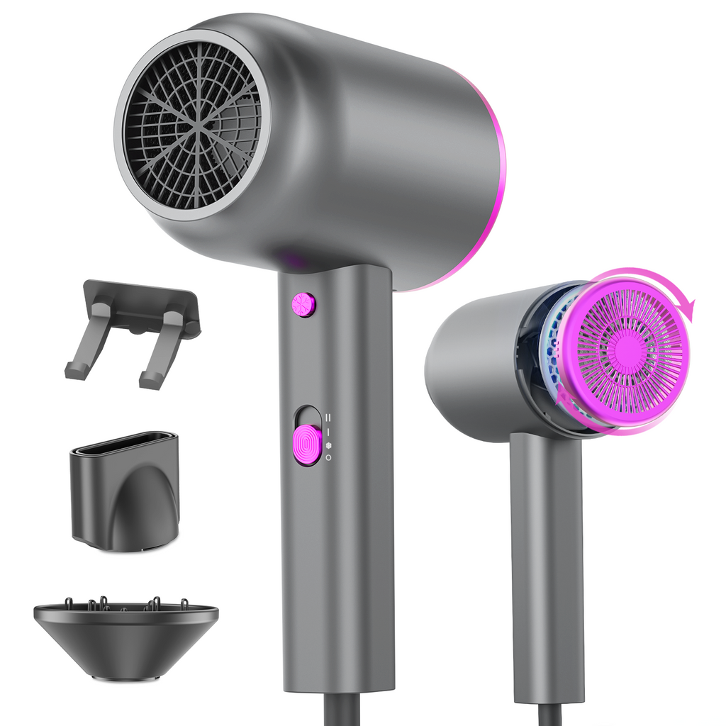 High-Speed Ionic Hair Dryer 1800W - 40,000 RPM, Lightweight 480g with 360° Styling Nozzle & Diffuser, 3 Heat & 2 Speed Settings for Fast Drying
