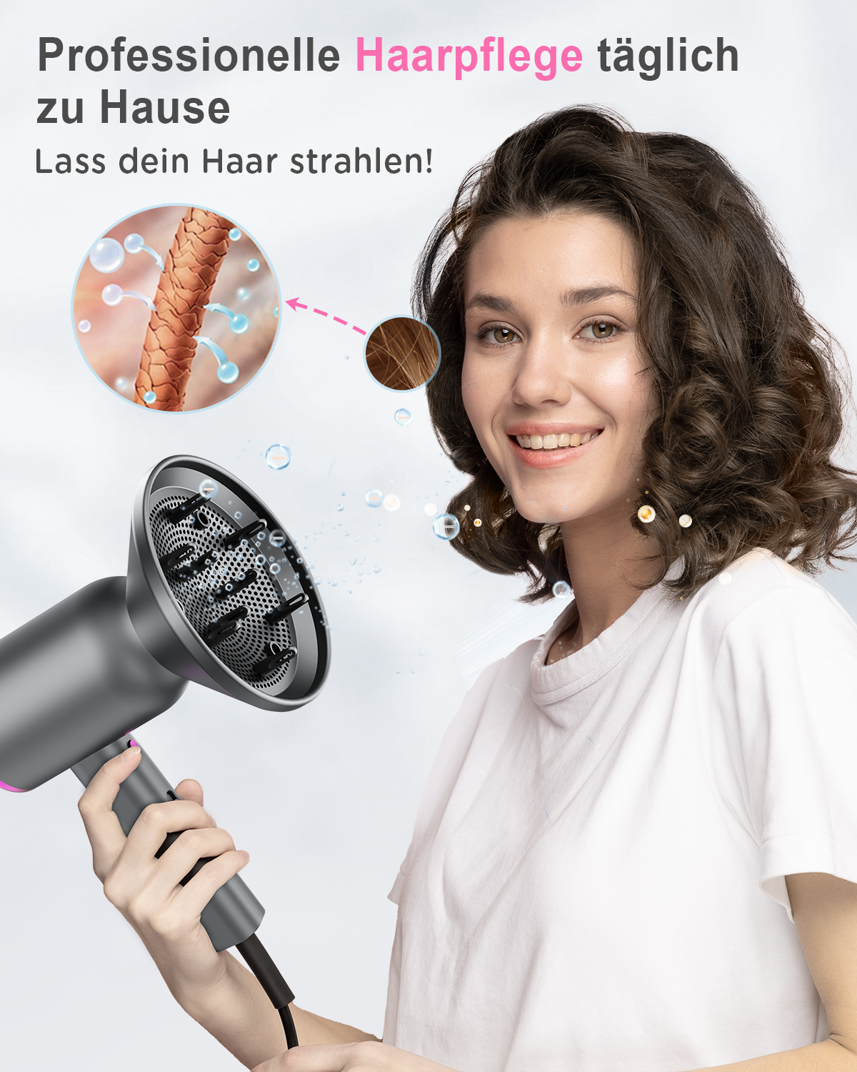High-Speed Ionic Hair Dryer 1800W - 40,000 RPM, Lightweight 480g with 360° Styling Nozzle & Diffuser, 3 Heat & 2 Speed Settings for Fast Drying
